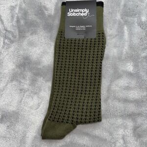 Unsimply Stitched Olive Green Black Houndstooth Crew Socks Men  Size 8-13‎ NWT